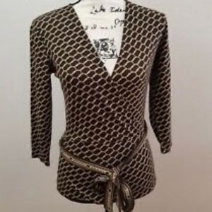 Ann Taylor Brown and Cream Patterned Wrap Top